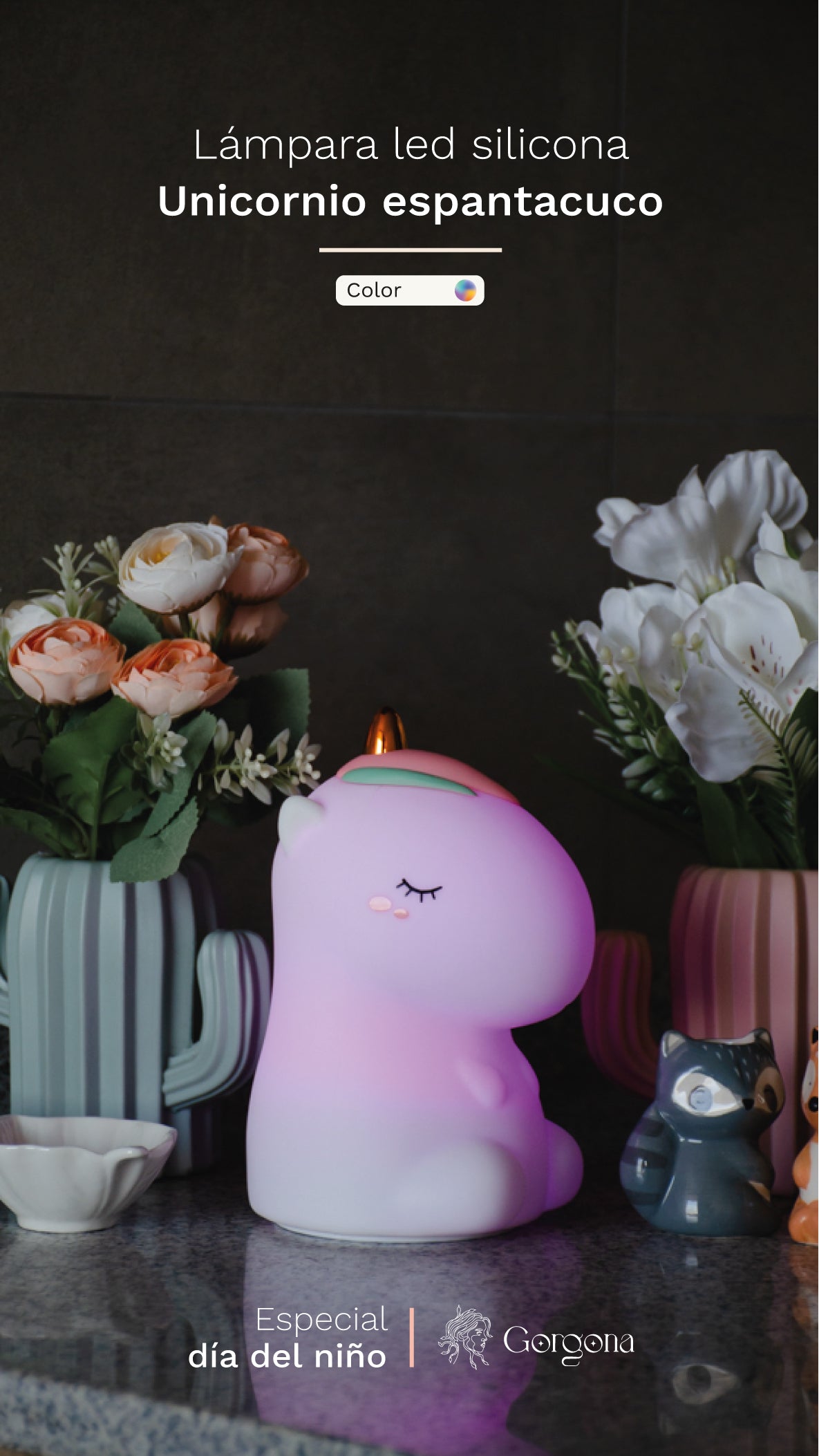 Unicornio Rosa Silicona Luminoso